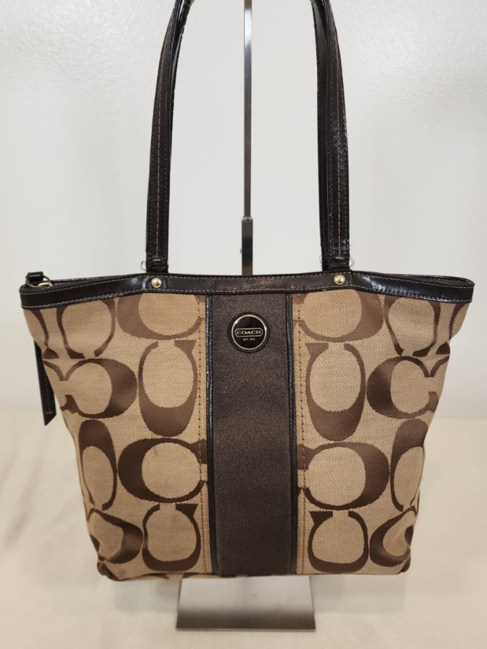 Coach Signature Monogram Brown and Tan Tote Bag